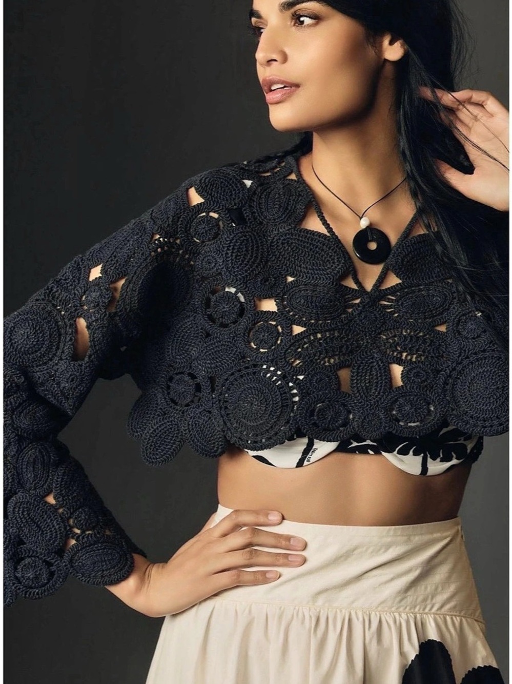 Anthropologie Black Crochet Crop Top Size Small